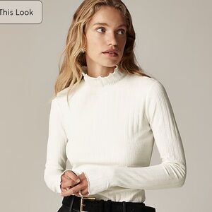 Pointelle Knit Turtleneck in Ivory